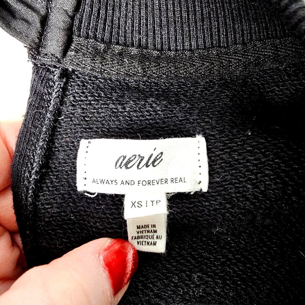 Aerie Black Bow Back Sweatshirt Women’s XS Cozy Fall Loungewear Pullover Top - Picture 9 of 13